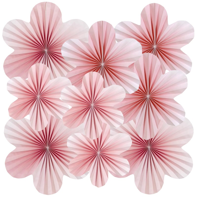 SUNBEAUTY 9 PCS Pink and Cherry Blossom Party Decorations Pink Paper Fans Decor Sunset Party Floral Backdrop Decoration Hanging Paper Flowers for Wall Birthday Wedding Baby Shower Supplies - Image 1