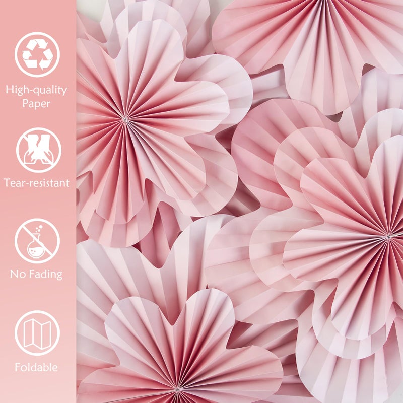 SUNBEAUTY 9 PCS Pink and Cherry Blossom Party Decorations Pink Paper Fans Decor Sunset Party Floral Backdrop Decoration Hanging Paper Flowers for Wall Birthday Wedding Baby Shower Supplies - Image 3