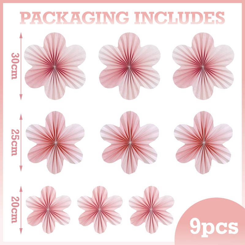 SUNBEAUTY 9 PCS Pink and Cherry Blossom Party Decorations Pink Paper Fans Decor Sunset Party Floral Backdrop Decoration Hanging Paper Flowers for Wall Birthday Wedding Baby Shower Supplies - Image 2