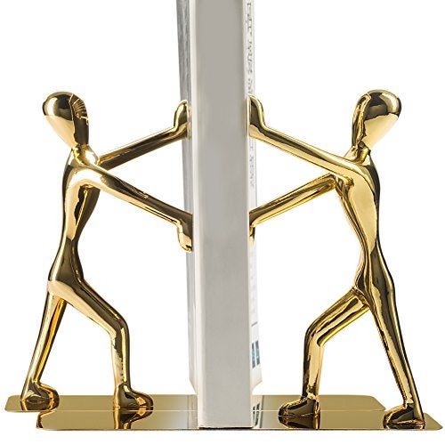 Fasmov Heavy Duty Stainless Steel Man bookends Nonskid Bookends Art Bookend,1 Pair(Glod) - Image 1