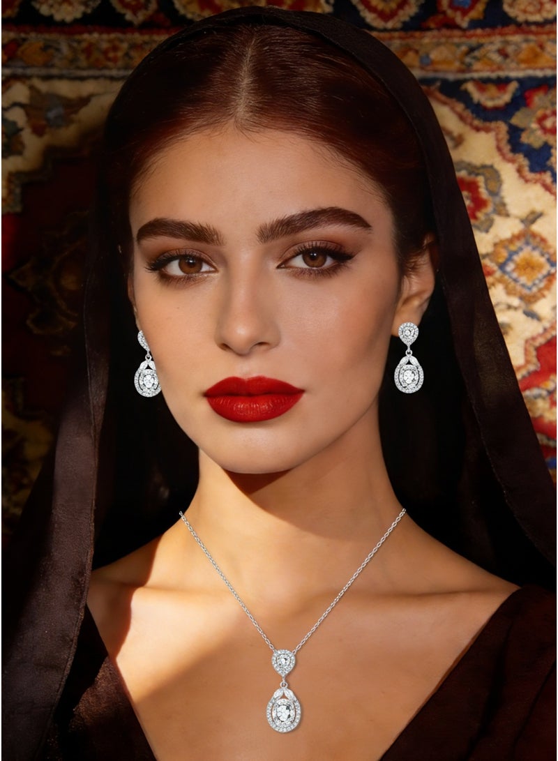 MTZ Women Jewellery Set, 14K Gold Plated Dainty Pendant Necklace & Stud Earrings Set for Wedding Party Daily Wear - Image 3