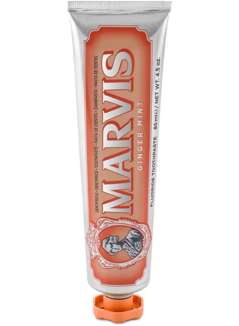 Marvis Two Marvis Classic Ginger & Mint Toothpaste tubes, 85ml. Gum and teeth care. Fresh breath with ginger and mint. - Image 2