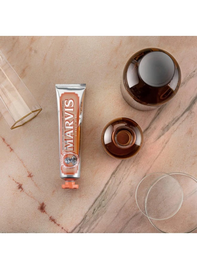 Marvis Two Marvis Classic Ginger & Mint Toothpaste tubes, 85ml. Gum and teeth care. Fresh breath with ginger and mint. - Image 5