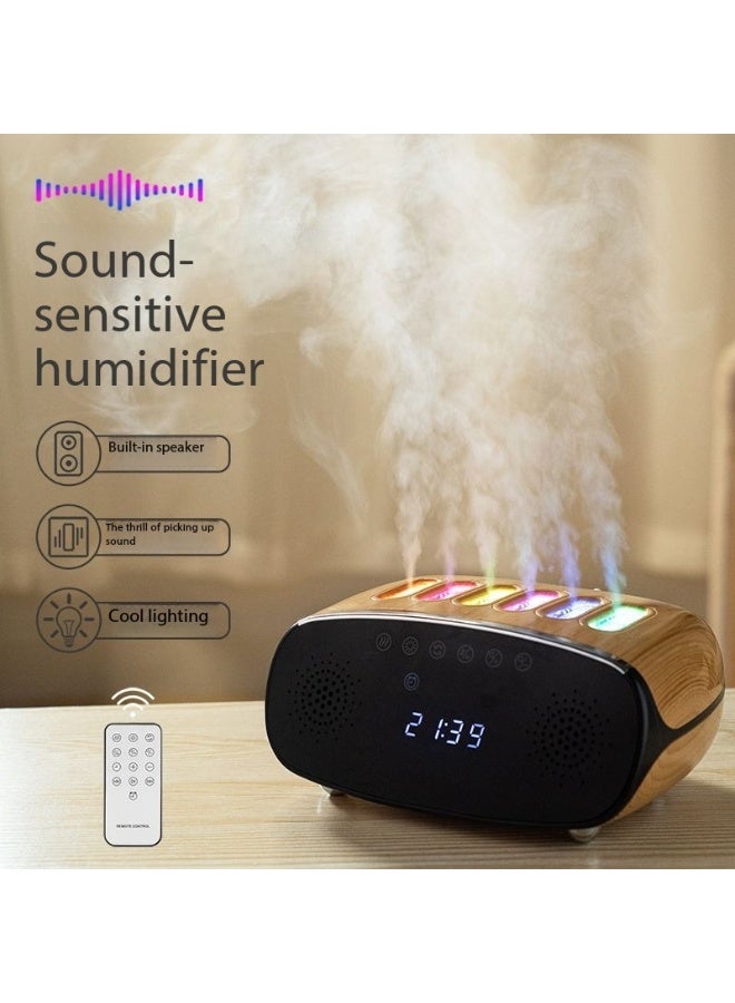 سكت شيكترو مرطب جو بنمط حبيبات الخشب بتقنية البلوتوث، ساعة منبه منزلية لسطح المكتب، أضواء ملونة بمنفذ USB، بخاخات متعددة، مع خاصية التقاط الصوت الديناميكي، موزع عطري - Image 2