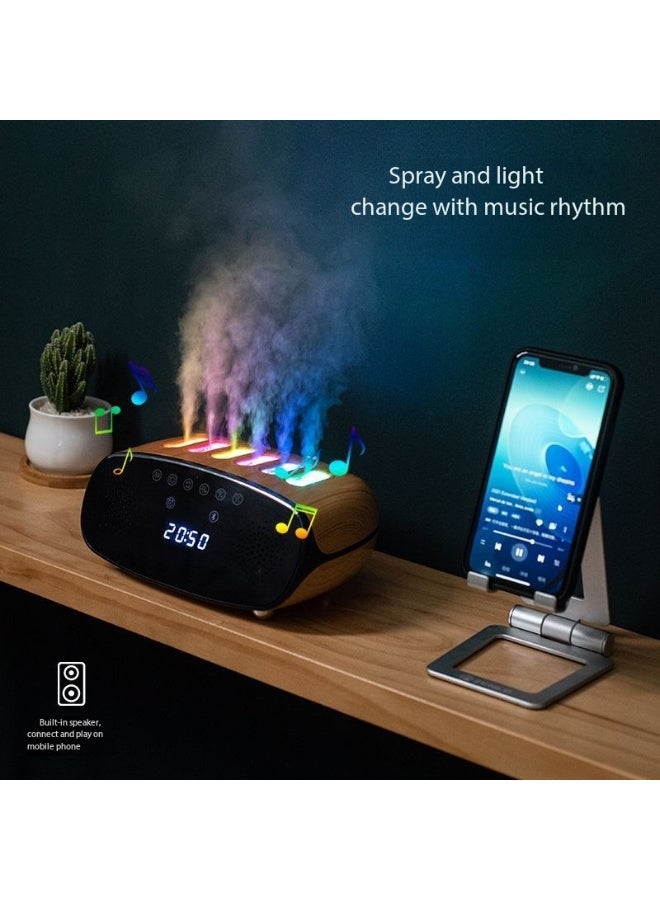 سكت شيكترو مرطب جو بنمط حبيبات الخشب بتقنية البلوتوث، ساعة منبه منزلية لسطح المكتب، أضواء ملونة بمنفذ USB، بخاخات متعددة، مع خاصية التقاط الصوت الديناميكي، موزع عطري - Image 1