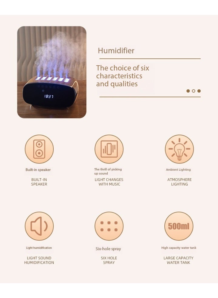 سكت شيكترو مرطب جو بنمط حبيبات الخشب بتقنية البلوتوث، ساعة منبه منزلية لسطح المكتب، أضواء ملونة بمنفذ USB، بخاخات متعددة، مع خاصية التقاط الصوت الديناميكي، موزع عطري - Image 5