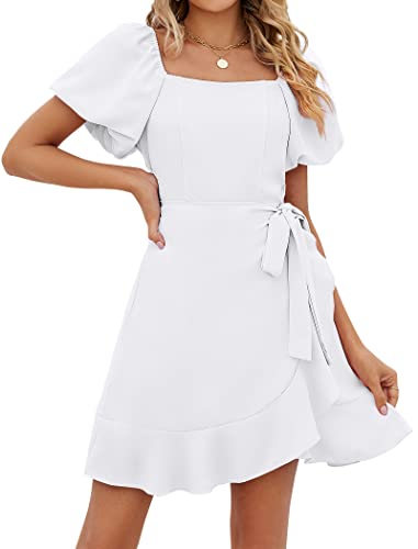 Sampeel Womens Casual Summer Dresses Puff Sleeve Cute Teen Girl Vacation Clothes Graduation White M - Image 2