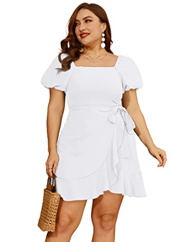 Sampeel Womens Casual Summer Dresses Puff Sleeve Cute Teen Girl Vacation Clothes Graduation White M - Image 3