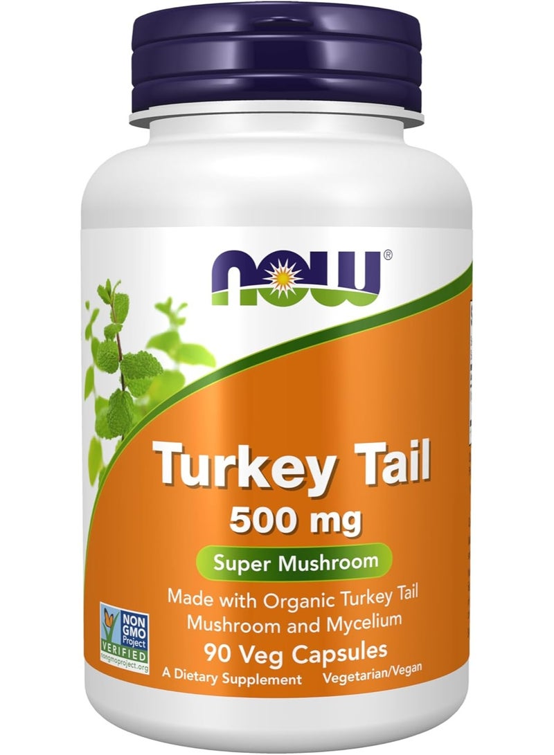 now Turkey Tail Mushroom 500mg – 90 Veg Capsules | Organic & Non-GMO | Immune & Antioxidant Support - Image 1
