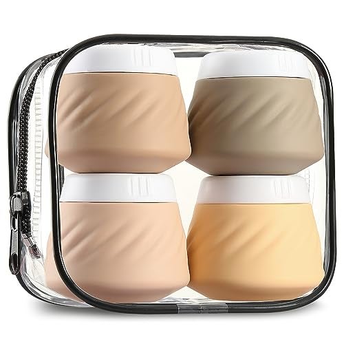 Gemice Travel Containers for Toiletries, Silicone Cream Jars TSA Approved Travel Size Containers with Clear Bag, Leak-proof Travel Accessories with Lid for Cosmetic Face Body Hand Cream (4 Pack) - Image 1