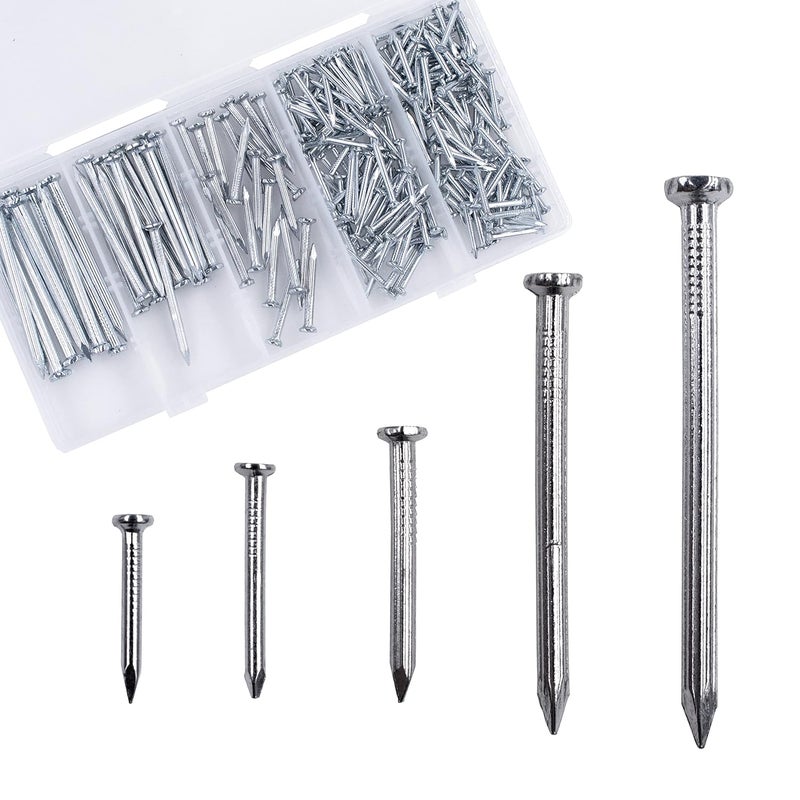 OMOTOOL Brick Steel Nails Assortment Kit (275 pcs), Galvanized Concrete Wall Nail for Hanging Pictures and Woodworking, Cement Nails Suit for Drywall and Pine，5 Size Assortment - Image 1