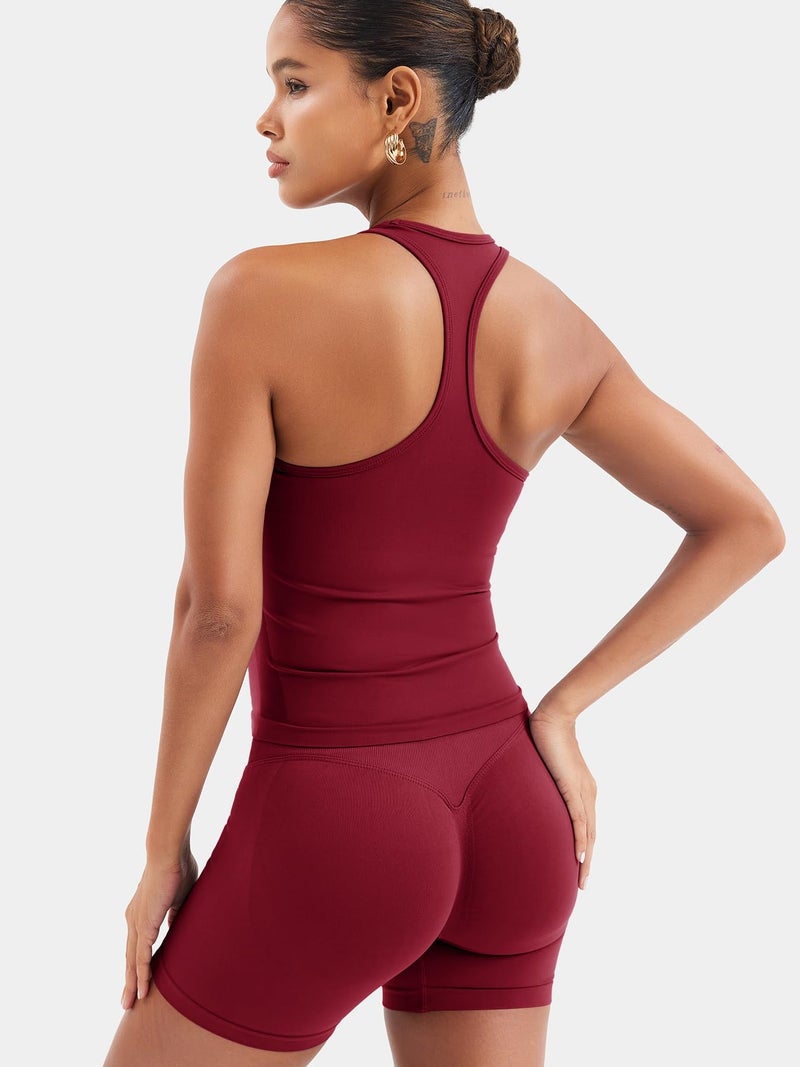 YEOREO Esteile Workout Tank Tops for Women Square Neck Sleeveless Camisole Tops Seamless Racerback Gym Athletic Yoga Shirts Wine Red L - Image 4