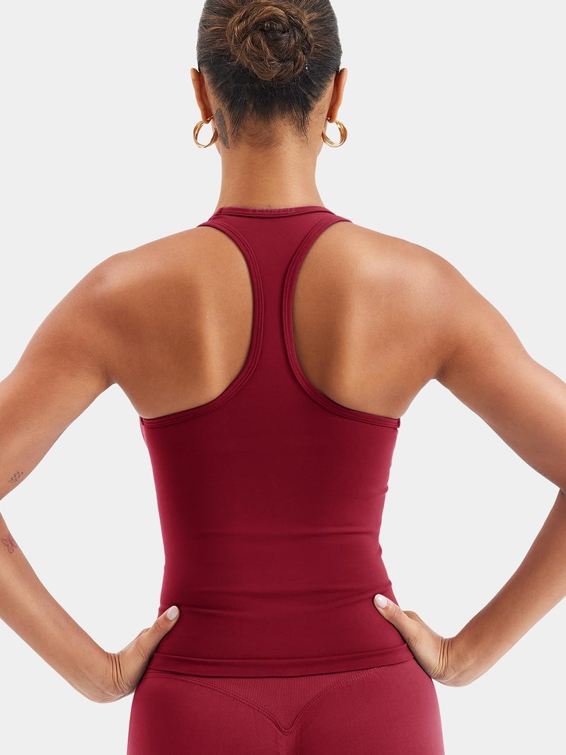 YEOREO Esteile Workout Tank Tops for Women Square Neck Sleeveless Camisole Tops Seamless Racerback Gym Athletic Yoga Shirts Wine Red L - Image 2