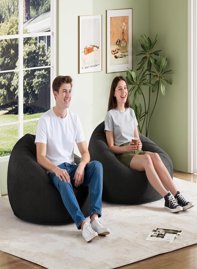 WLIVE 2 Pcs Bean Bag Chair for Kids Adults, Inflatable Chair, No Filler, Comfy, Suit for Dorm Gaming Room Indoor Outdoor, Black - Image 3