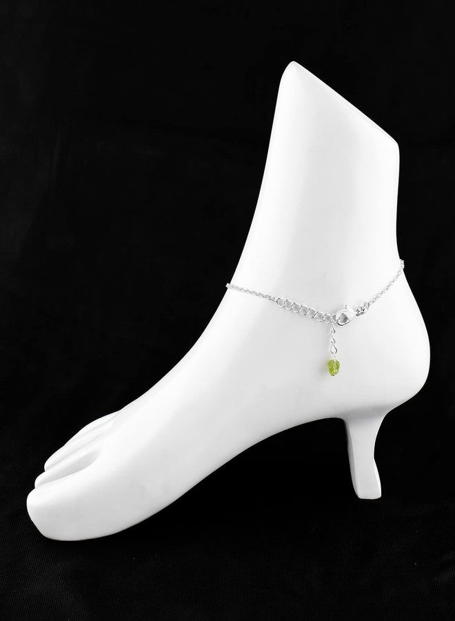 يانارا أساور يانارا للكاحل من حجر الزبرجد الخام للنساء، حجر بخت شهر أغسطس الأخضر، خلخال رقيق للنساء، أحجار كريمة علاجية، هدايا لها، مجوهرات مطلية بالفضة، سلسلة قابلة للتعديل بطول 9+1.50 بوصة - Image 3