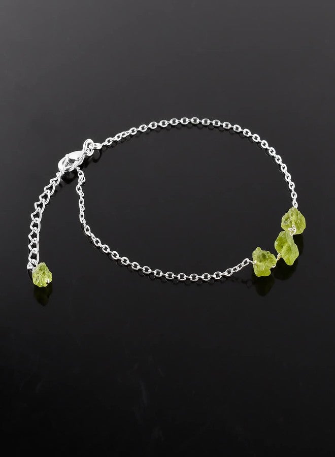 يانارا أساور يانارا للكاحل من حجر الزبرجد الخام للنساء، حجر بخت شهر أغسطس الأخضر، خلخال رقيق للنساء، أحجار كريمة علاجية، هدايا لها، مجوهرات مطلية بالفضة، سلسلة قابلة للتعديل بطول 9+1.50 بوصة - Image 5