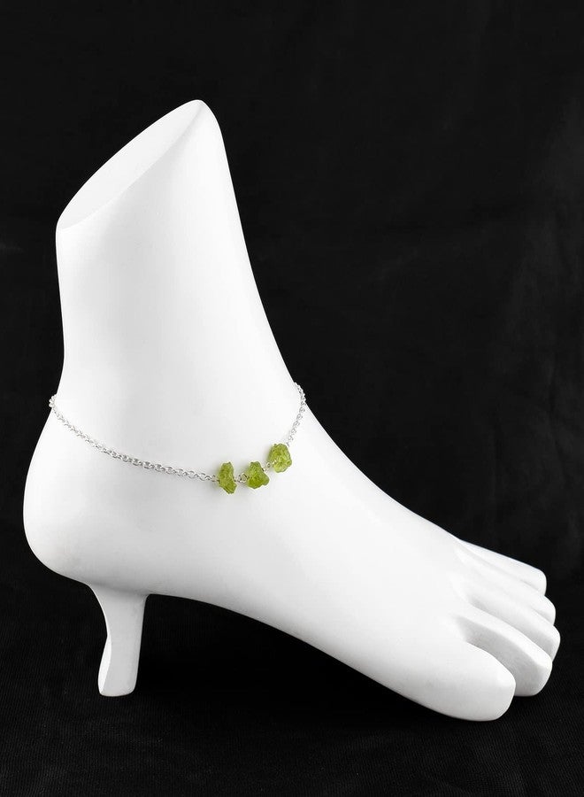 يانارا أساور يانارا للكاحل من حجر الزبرجد الخام للنساء، حجر بخت شهر أغسطس الأخضر، خلخال رقيق للنساء، أحجار كريمة علاجية، هدايا لها، مجوهرات مطلية بالفضة، سلسلة قابلة للتعديل بطول 9+1.50 بوصة - Image 2