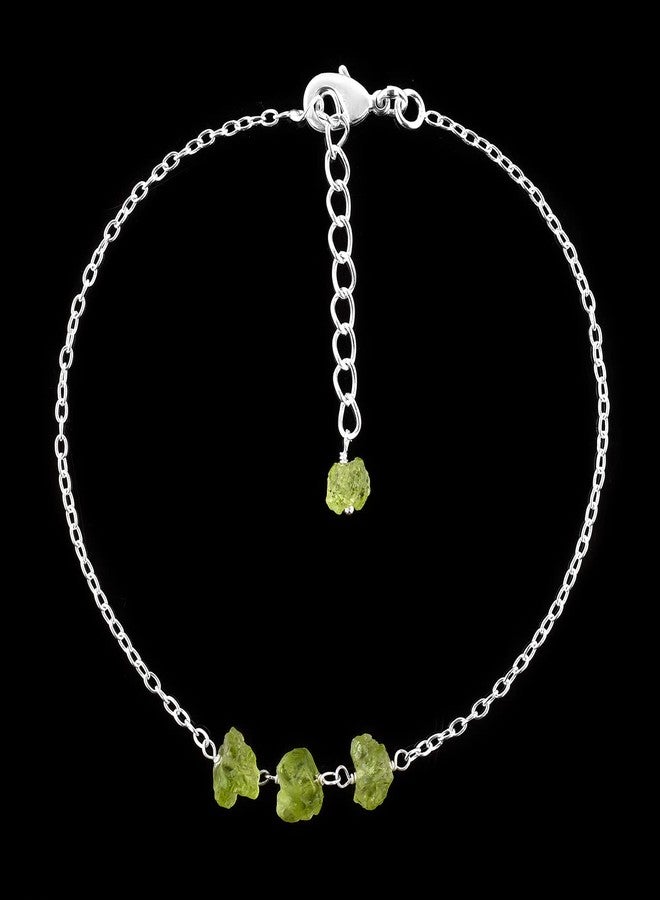 يانارا أساور يانارا للكاحل من حجر الزبرجد الخام للنساء، حجر بخت شهر أغسطس الأخضر، خلخال رقيق للنساء، أحجار كريمة علاجية، هدايا لها، مجوهرات مطلية بالفضة، سلسلة قابلة للتعديل بطول 9+1.50 بوصة - Image 4