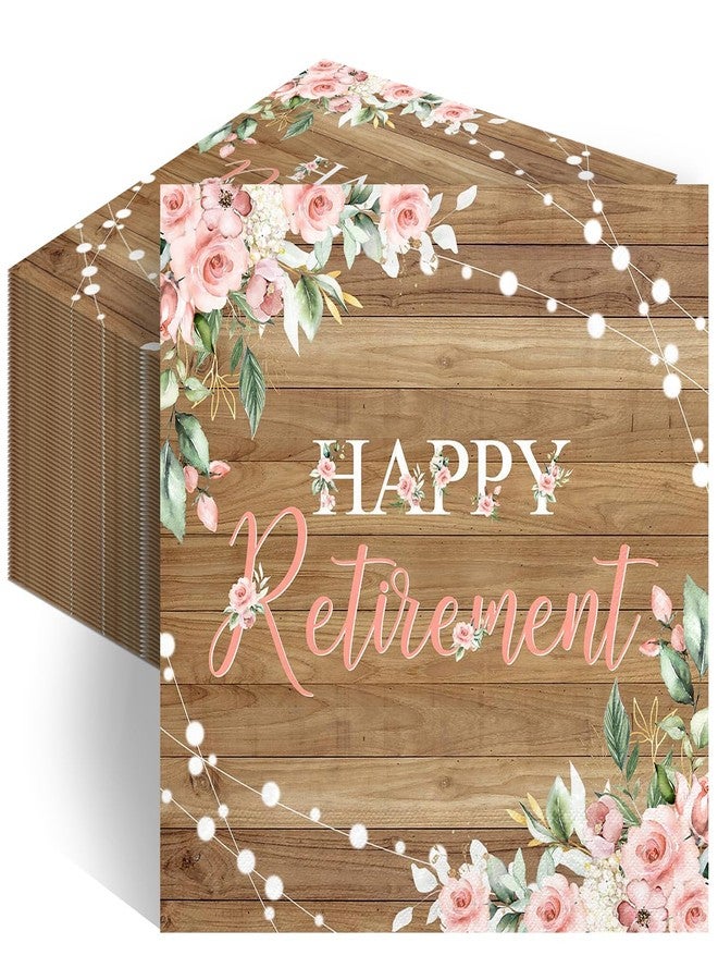 Lecheme Rustic Happy Retirement Napkins 100-Pcs Log Wood Pink Floral Hand Napkin for Retirement Party Supplies Going Away Luncheon Dinner Table Decor - Image 1