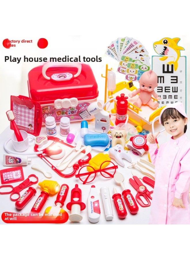 [Free Shipping] Doctor Toy Set Medical Stethoscope Children Play House Storage Box Simulation Boy Girl Box-Color:[OPP Bag] Blue -30-piece Set (including Dolls + Clothes) 309g  - Image 2