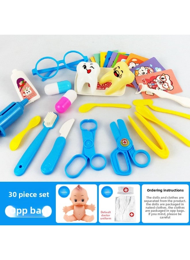 [Free Shipping] Doctor Toy Set Medical Stethoscope Children Play House Storage Box Simulation Boy Girl Box-Color:[OPP Bag] Blue -30-piece Set (including Dolls + Clothes) 309g  - Image 1