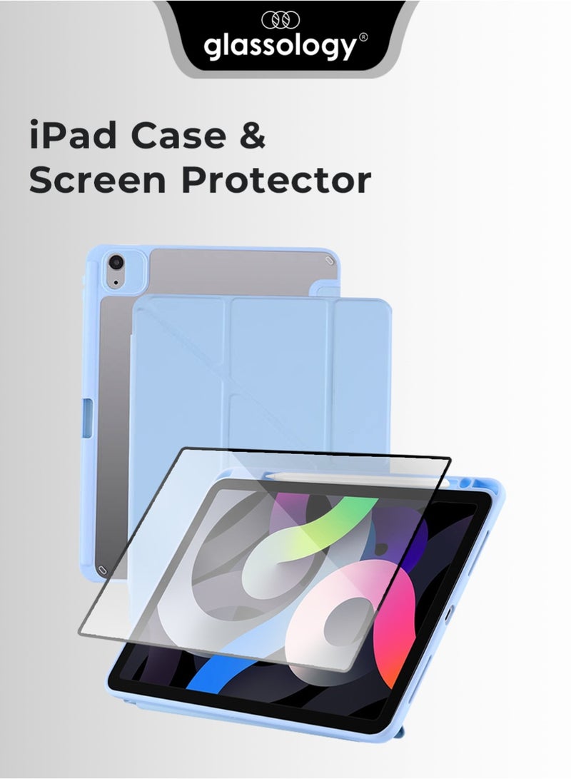 جلاسولوجي Premium PU Case for 11th Generation11.0,iPad 10th generation 10.9 Shockproof Acrylic Back Cover with Magnetic Y Fold Stand Apple Pencil Slot & 360° Protection and Screen Protector Sky blue - Image 1