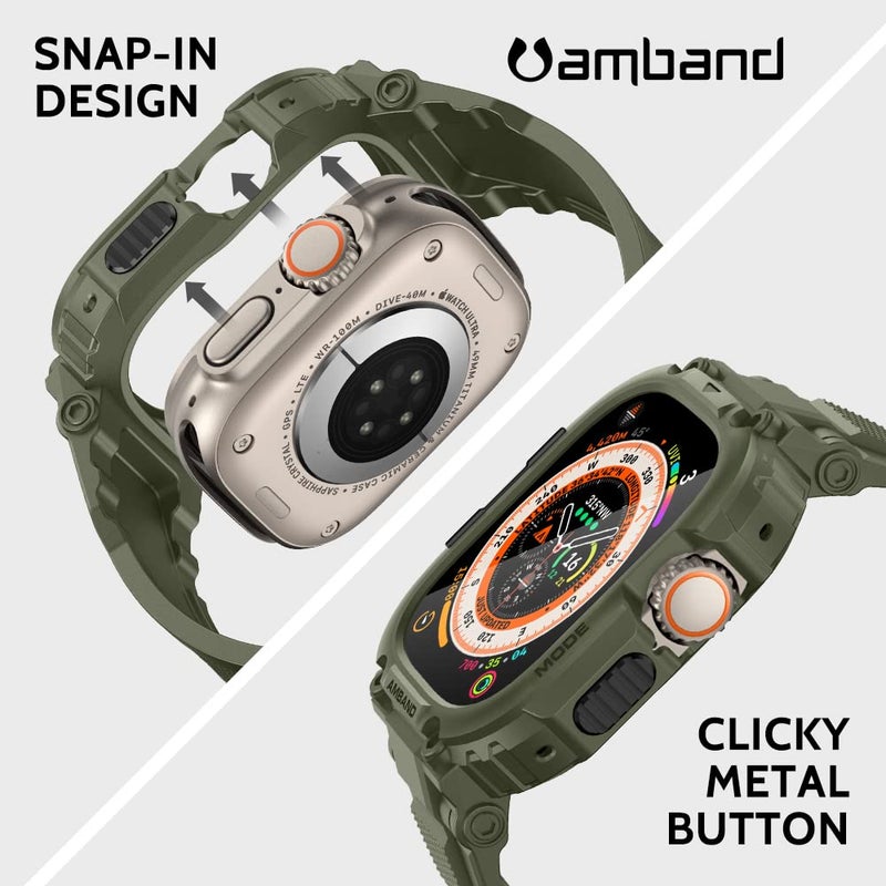 amBand Bands Case Screen Protector Compatible with Apple Watch Ultra 3/2/1 49mm, M1 Sport Series Rugged Cover Strap and 9H Tempered Glass Film, Protective Bumper for iWatch 49 mm Men Army Green - Image 5