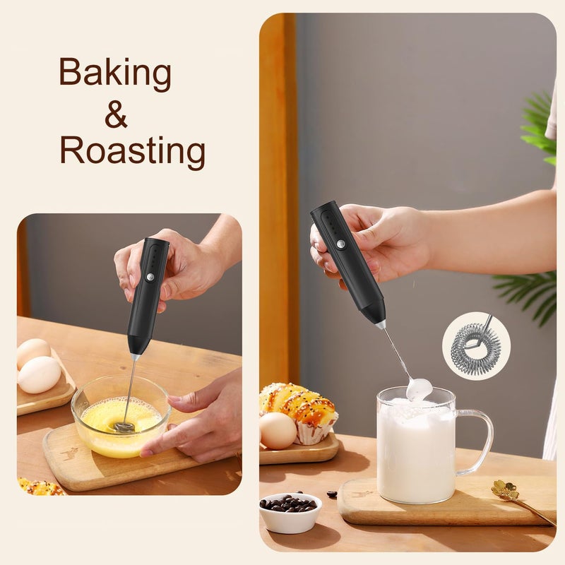 MITCMOLARD خفاقة حليب, Portable Type-C Rechargeable, Durable Blender with 3 Speeds | Coffee Mixer Electric with 304 Steel Whisk Head for Coffee Latte Cappuccino Hot Chocolate, Black - Image 5