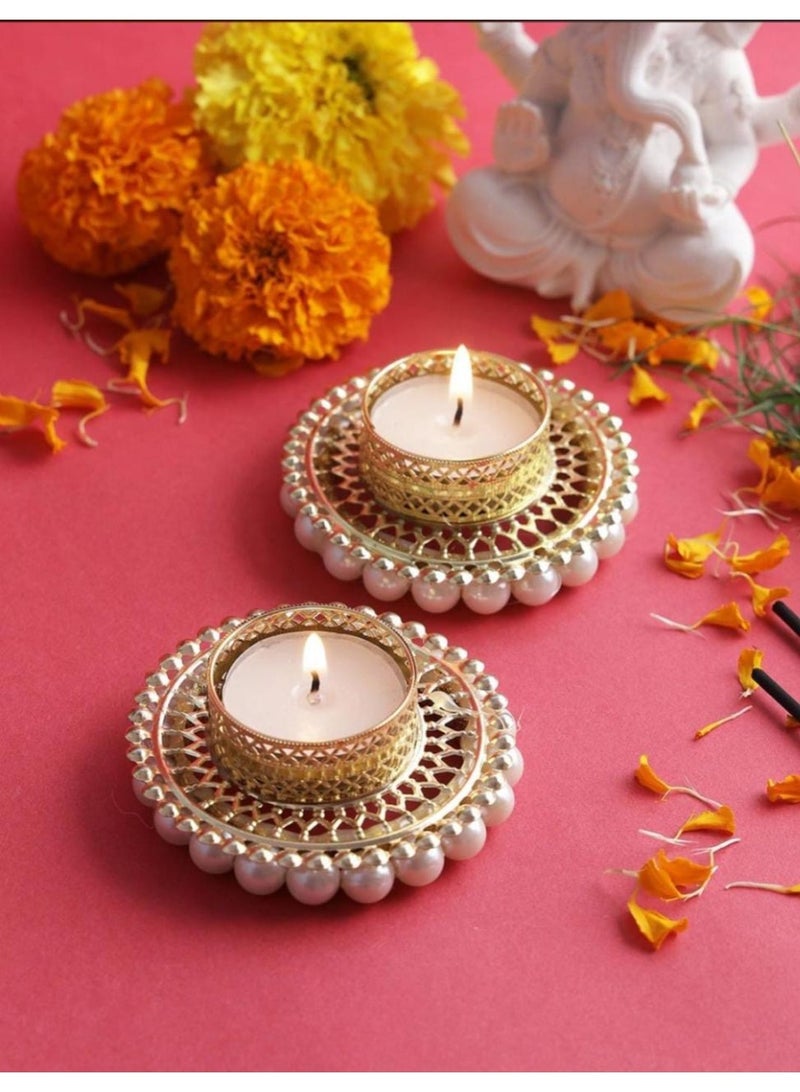 Collectible India Traditional Diwali Tealight Diya Set – Elegant Pearl Border Candle Holders for Puja, Mandir & Home Décor” - Image 5
