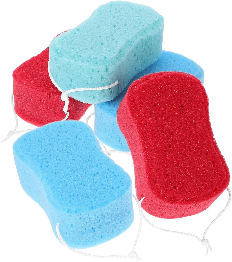 Creative Body Scrubber Shower Sponge 5pcs Mixed Colors with Hanging Rope Exfoliating Bath Sponge for Home and Travel Bathing Accessories Random Style Random Color - Image 1