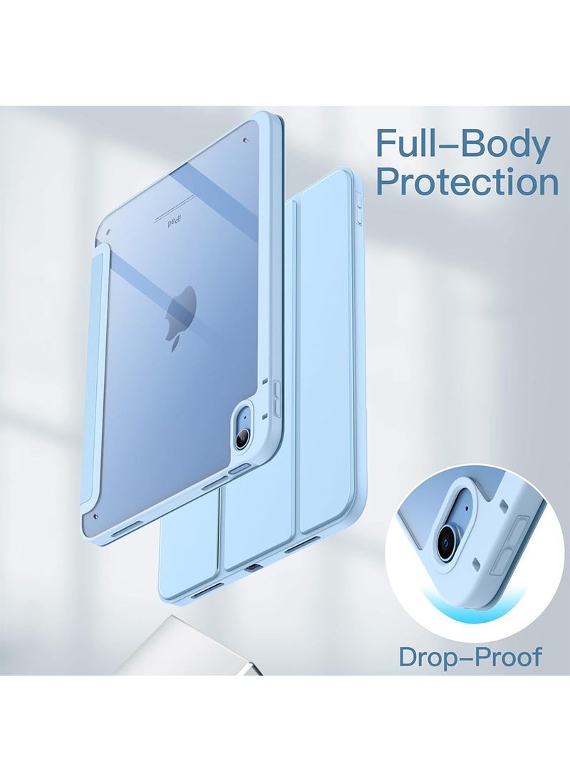 Case for iPad 10th Generation 10.9 Inch 2022 / iPad 11th Generation (A16) 10.9 Inch 2025 Built-in Pencil Holder Flexible Back Cover, Trifold Stand, Auto Sleep Wake Rebound Series Clear / Sky Blue