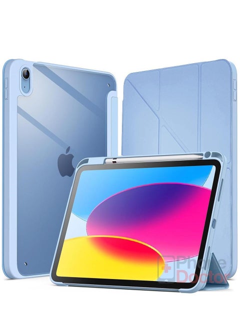 Case for iPad 10th Generation 10.9 Inch 2022 / iPad 11th Generation (A16) 10.9 Inch 2025 Built-in Pencil Holder Flexible Back Cover, Trifold Stand, Auto Sleep Wake Rebound Series Clear / Sky Blue