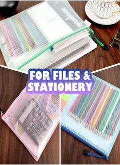 Gerenic 10 PCS Mesh Zipper Pouch Document Bag, A4 Size Zip File Folders, Waterproof Plastic Envelopes Folders, for School Office Supplies, File Pockets, 5 Colors  - Image 5