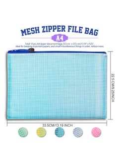 Gerenic 10 PCS Mesh Zipper Pouch Document Bag, A4 Size Zip File Folders, Waterproof Plastic Envelopes Folders, for School Office Supplies, File Pockets, 5 Colors  - Image 2