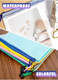 Gerenic 10 PCS Mesh Zipper Pouch Document Bag, A4 Size Zip File Folders, Waterproof Plastic Envelopes Folders, for School Office Supplies, File Pockets, 5 Colors  - Image 3