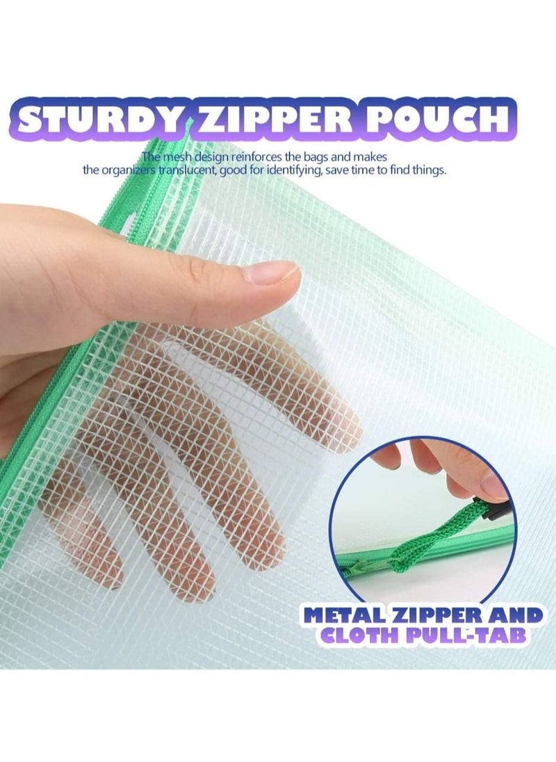 Gerenic - 10 PCS Mesh Zipper Pouch Document Bag, A4 Size Zip File Folders, Waterproof Plastic Envelopes Folders, for School Office Supplies, File Pockets, 5 Colors - Image 1