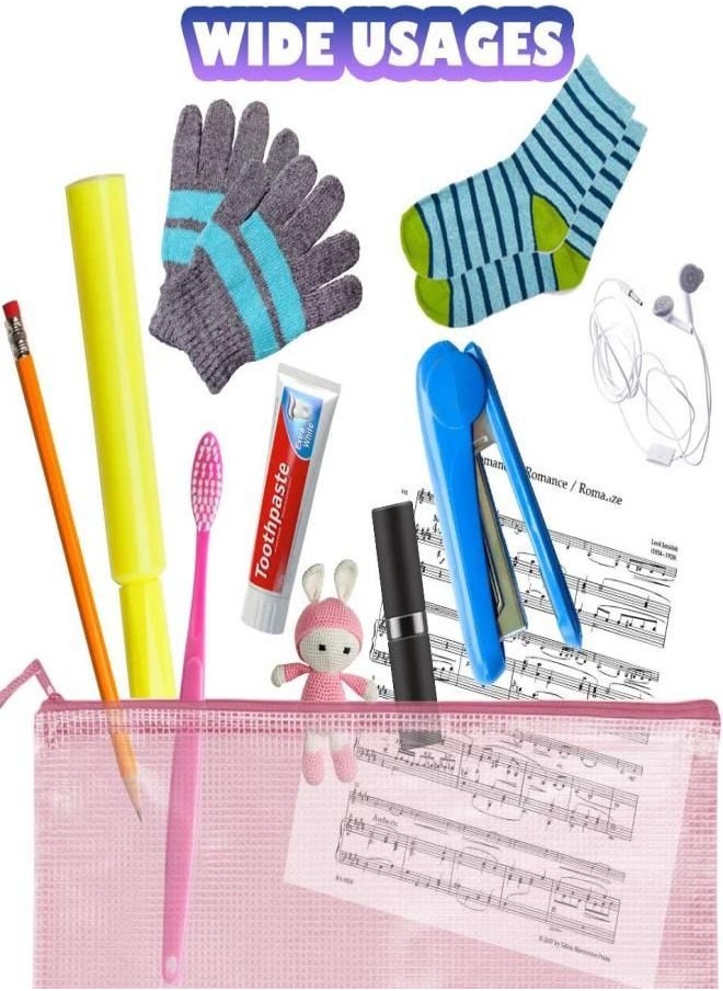 Gerenic - 10 PCS Mesh Zipper Pouch Document Bag, A4 Size Zip File Folders, Waterproof Plastic Envelopes Folders, for School Office Supplies, File Pockets, 5 Colors - Image 1