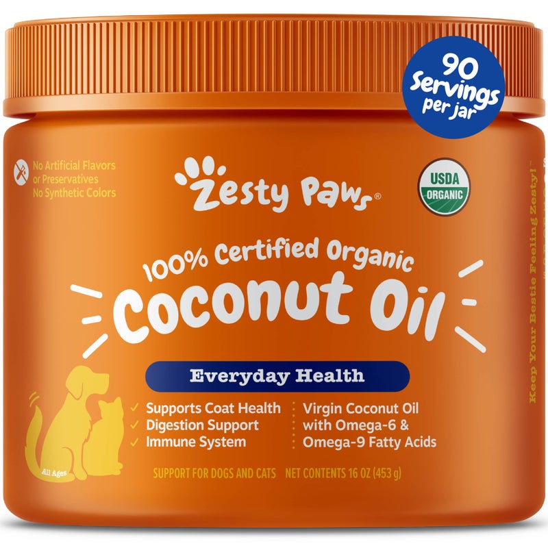 Zesty Paws Coconut Oil for Dogs - Certified Organic & Virgin Superfood Supplement - Digestive & Immune Support - 16 OZ - Image 1