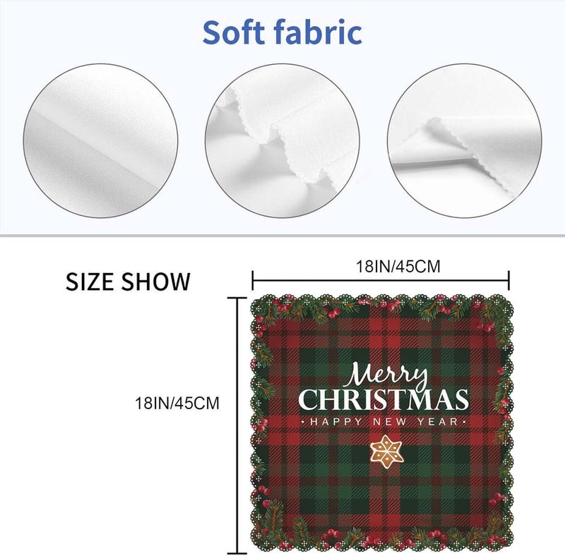 Yibeas White Merry Christmas and Happy New Year Cloth Napkins Set of 4 Soft Tartan Checkered Plaid Red and Green Polyester Dinner Square Napkin for Family Weddings Parties 18 x 18 inch - Image 2