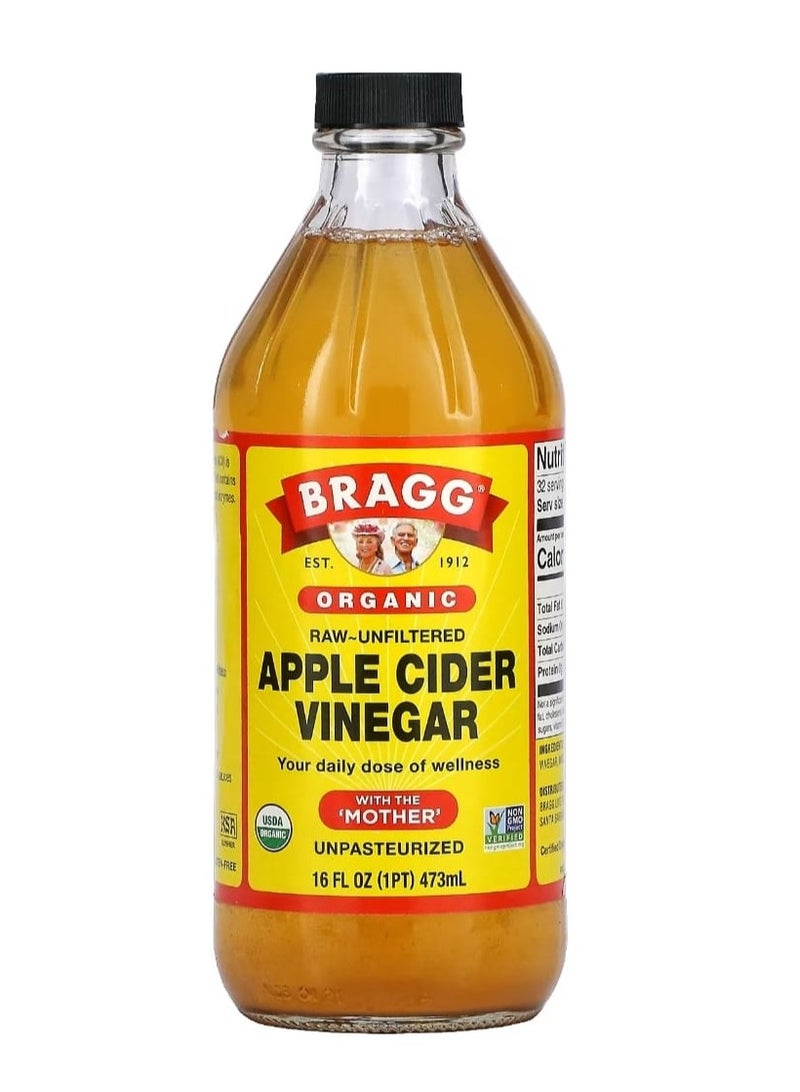 Bragg Organic Apple Cider Vinegar with The 'Mother', Raw-Unfiltered, 16 fl oz (473 ml)  - Image 1