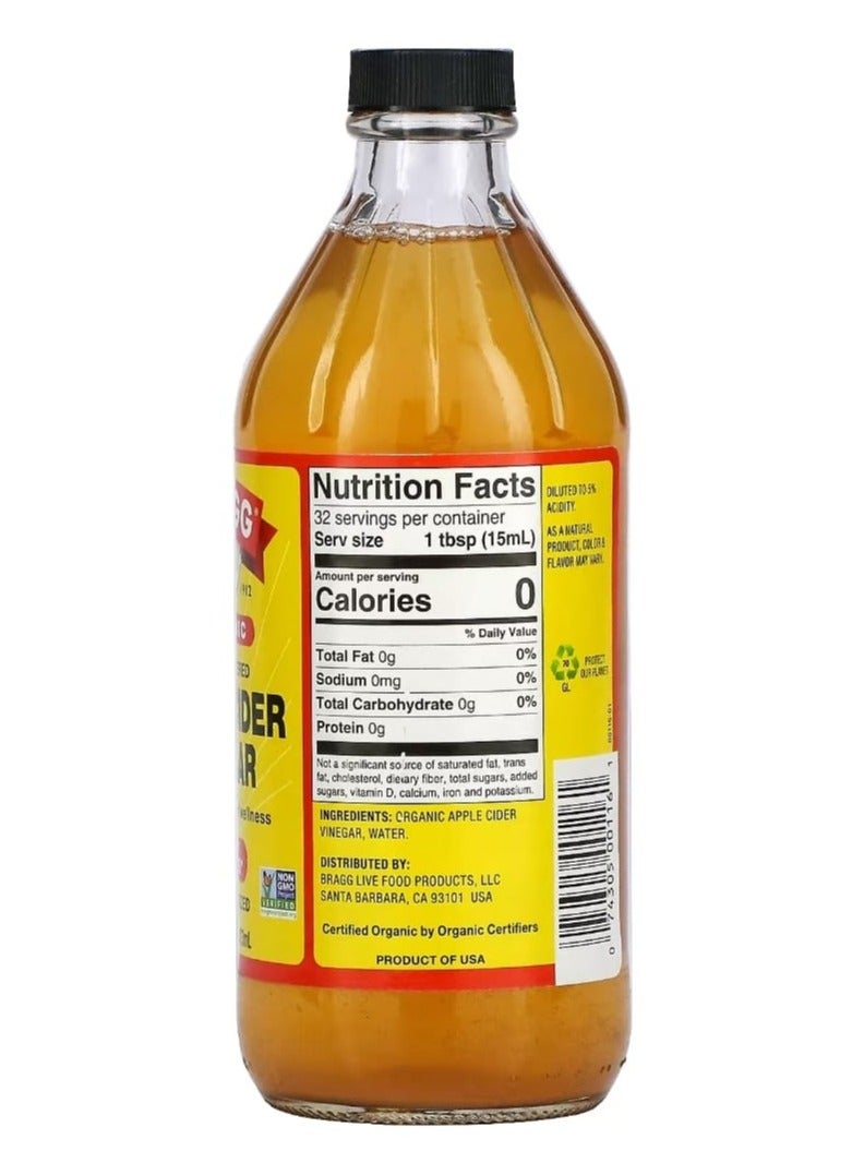 Bragg Organic Apple Cider Vinegar with The 'Mother', Raw-Unfiltered, 16 fl oz (473 ml)  - Image 2