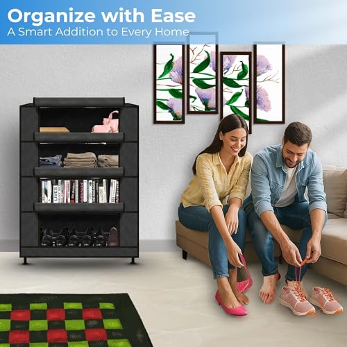 TRENDY Multipurpose Shoe Rack Cabinet 4 Layer All-in-one Storage Organizer with Dustproof Cover | Space-Saving Shoe Stand for Home, Wardrobe & Entryway - Image 4