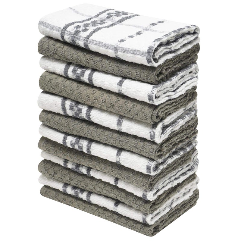 K Collection 12 Pack Check Kitchen Towels Set  40 x 70 cm Grey and White  100 Ring Spun Cotton 285GSM Super Soft and Absorbent Dish Towels Tea Towels and Bar Towels