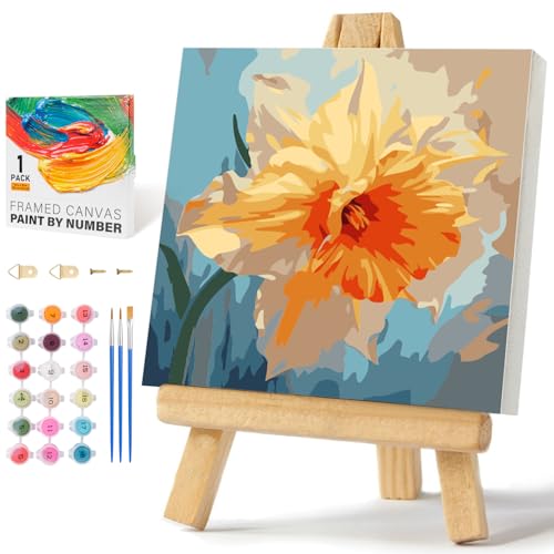 Offito Framed Paint by Numbers Kit for Adults Beginners Kids Ages 812 Flowers Acrylic Easy Paint by Number with Frame Watercolor Paint by Number Kits on Canvas Framed 10 10 Inch without Easel - Image 1