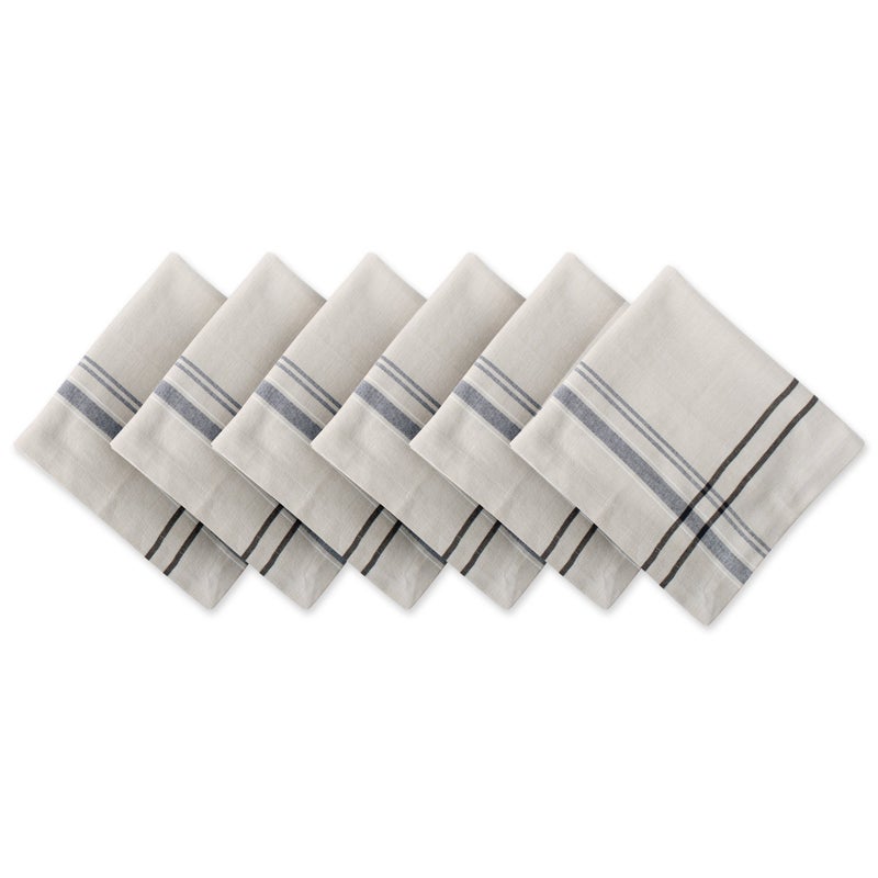 DII French Stripe Tabletop Collection Farmhouse Style Dining Table Linen Napkin Set 20x20 TaupeBlack 6 Piece