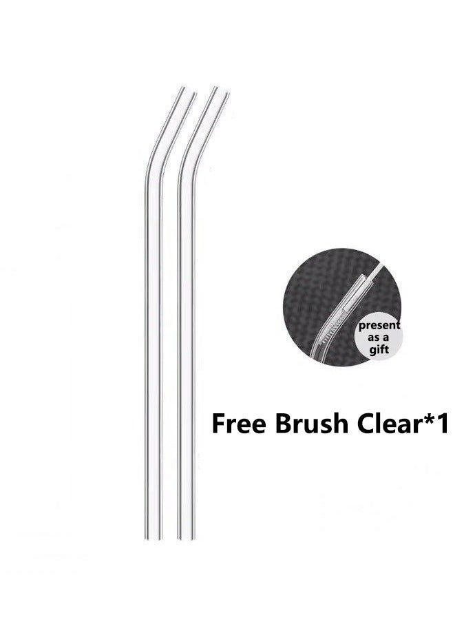 Y&D 2-Piece Glass Drinking Straw Reusable Heat-resistant Explosion-proof High Borosilicate Glass Set With Brush Clear 2*Straws 23 cm 1*Cleaning Brush 8 cm Cold-resistant Creative Glass Juice Straw  - Image 1