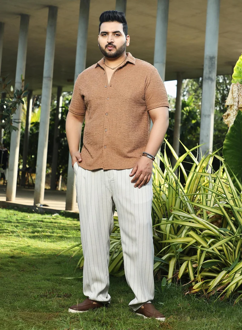 Instafab Plus  Instafab Plus Men's Tan Brown Tactile-Resort Shirt For Casual Wear | Spread Collar | Short Regular Sleeves | Button Closure | Plus Size Shirt Crafted With Comfort Fit For Everyday Wear for Men | Best Price UAE
