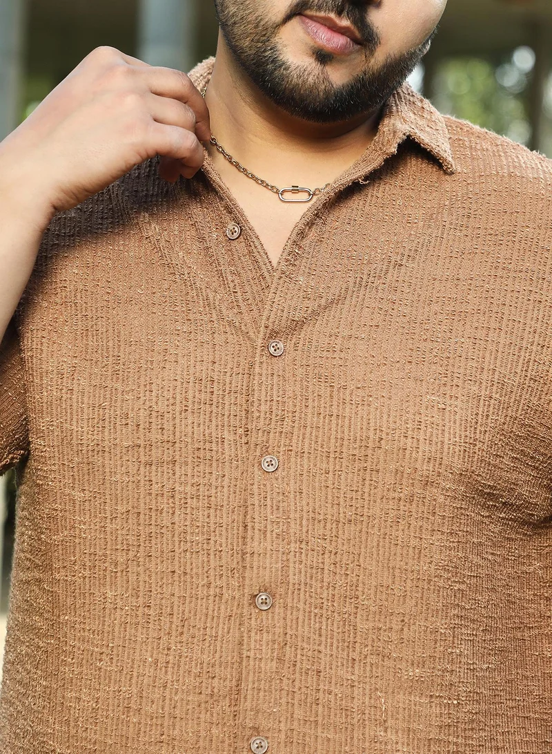 Instafab Plus  Instafab Plus Men's Tan Brown Tactile-Resort Shirt For Casual Wear | Spread Collar | Short Regular Sleeves | Button Closure | Plus Size Shirt Crafted With Comfort Fit For Everyday Wear for Men | Best Price UAE