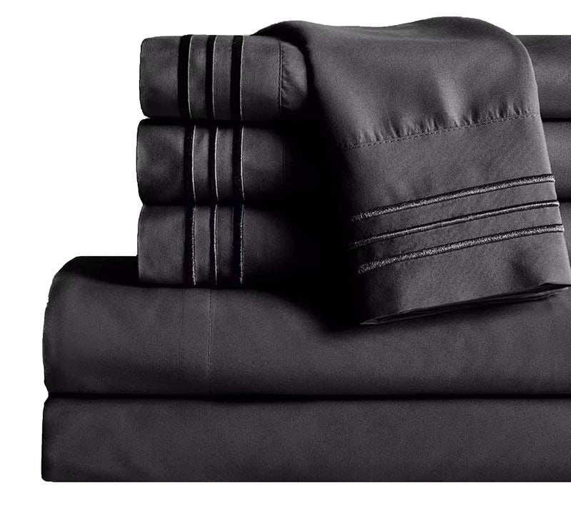 Mocassi Queen Sheet Set  Luxury Hotel 1800 Premier Bedding Sheets  Pillowcases  Ultra Soft Breathable  Cooling Bed Sheets  Deep Pocket  Wrinkle Resistant  6 Piece Set  Queen Black
