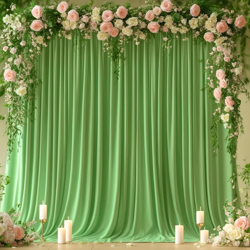 PARTISKY 8x10FT Sage Green Backdrop Curtains for Wedding Parties, Wrinkle Free Polyester Photography Backdrop Drapes for Wedding Baby Shower Birthday Parties Stage Background Stand Decorations 4x10ft,2 Panels - Image 1